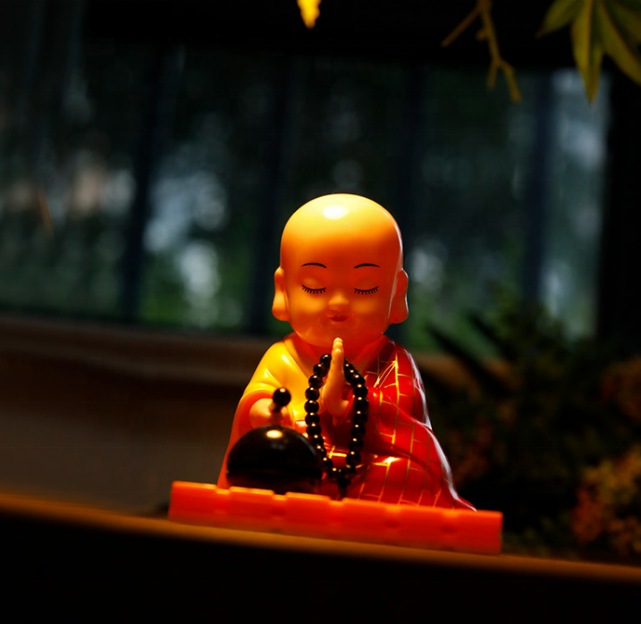 shook his head car  ornaments little novice buddha creative  doll Solar young monk for home car decor blue red yellow color