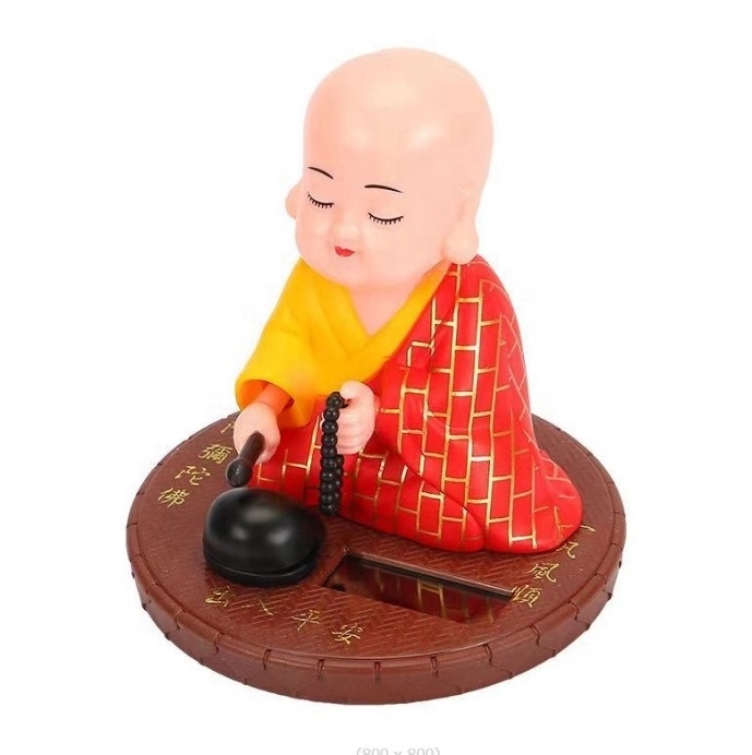 Little Monk Figurine Solar Head Toys Funny Car Shaking Head Toy Chinese Little Buddha Monk Statue Car Dashboard Ornament Home