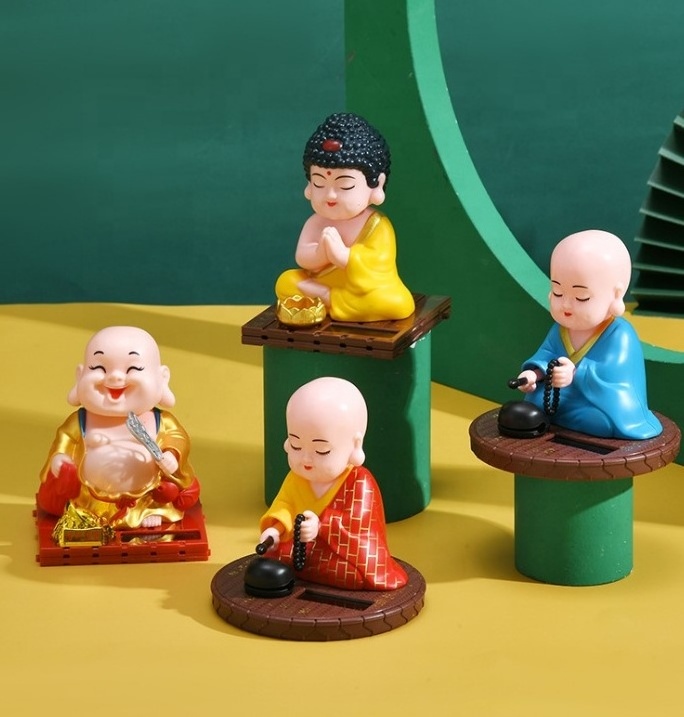 Little Monk Figurine Solar Head Toys Funny Car Shaking Head Toy Chinese Little Buddha Monk Statue Car Dashboard Ornament Home