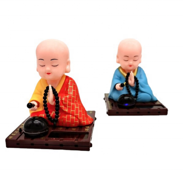 shook his head car  ornaments little novice buddha creative  doll Solar young monk for home car decor blue red yellow color