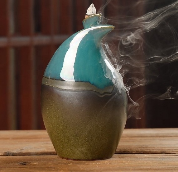 Handmade craft apple pear lotus censer oud  smoke waterfall fountain Ceramic Big backflow incense burner