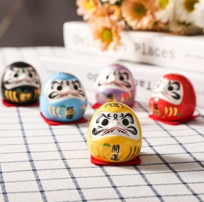 Japanese bodhidharma mini cute Hot Porcelain little figurine gift ceramic Fortune Lucky cat tiny Daruma Dolls for Car 1.5 inches