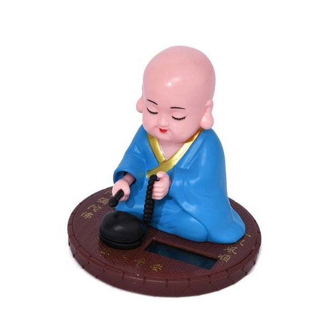 Little Monk Figurine Solar Head Toys Funny Car Shaking Head Toy Chinese Little Buddha Monk Statue Car Dashboard Ornament Home