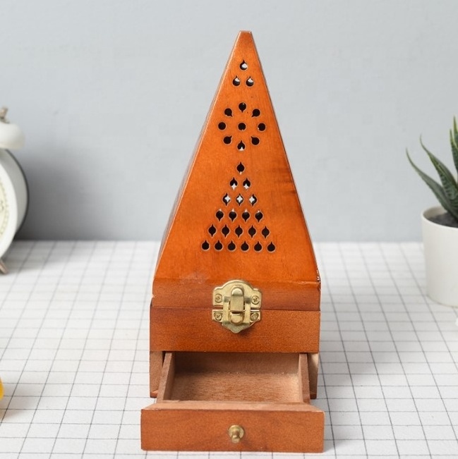 Pyramid arabic style wooden incense holder custom logo wood mubkhar bakhoor burner charcoal cone incense burner