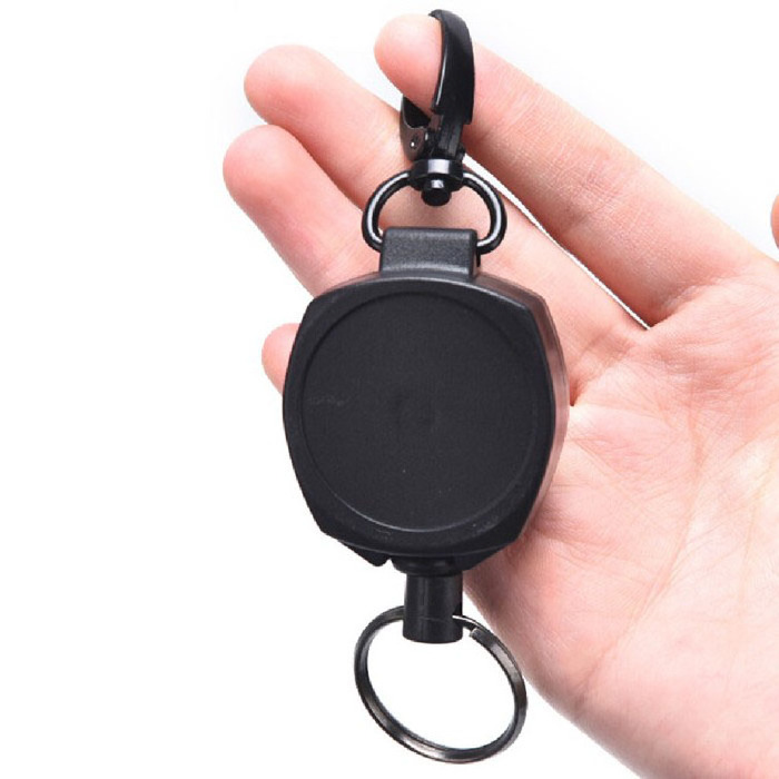 P-027 Anti-Theft Keychain Stretchy Plastic Keychain Retractable Lanyard with 24.4in Steel Cord Keychain with Hook and Key Ring