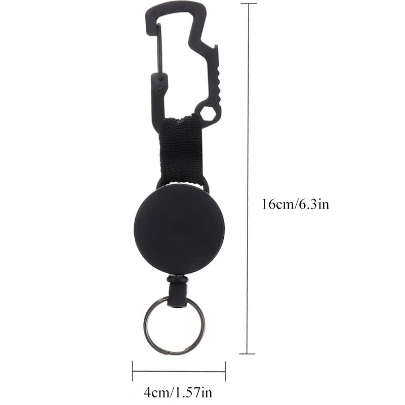 P-025 Retractable Key Ring 60CM Badge Holder with Steel Wire Carabiner Clip Multifunctional with Corkscrew and Hex Screw Wrench