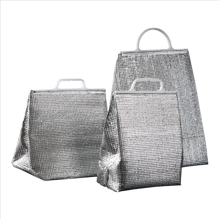 Aluminum Foil Insulated Tote Bags with plastic handle reusable cooler and thermal bag for food carry