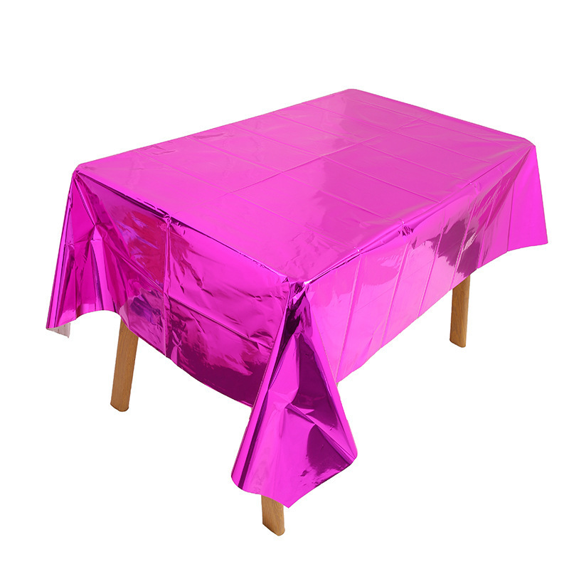 Hot Pink Plastic Foil Table Cloth Disposable Waterproof  Dining Table Cover for Banquet