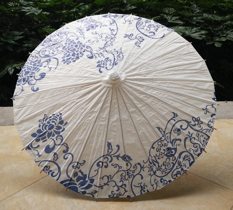 Blue And White Porcelain Chinese Paper Umbrellas Wedding Handmade Bamboo Parasol