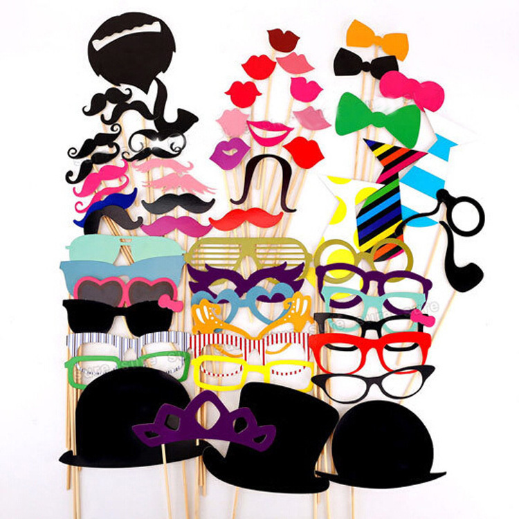 58PCS/Set Photo Booth Props 58 Bridal Lips Glasses Hats Moustache Crown Party Supplies