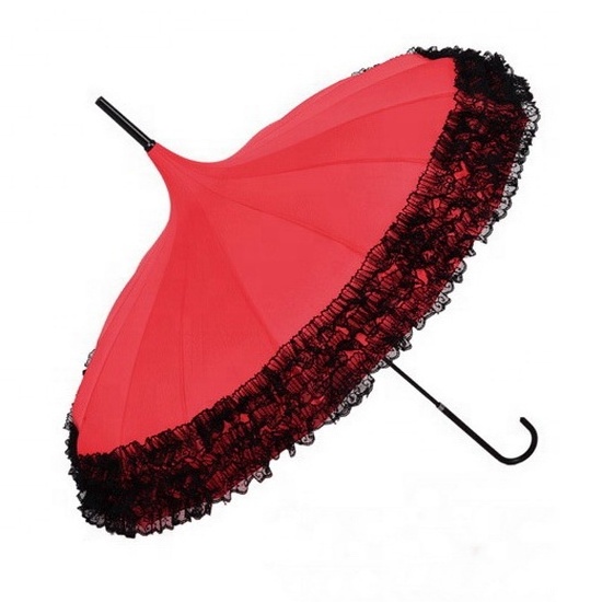 Colorful Fashion Pagoda Lace Umbrella Long Handle Outdoor Lady Sun Rain Parasol