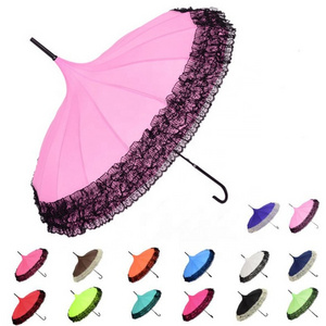 Colorful Fashion Pagoda Lace Umbrella Long Handle Outdoor Lady Sun Rain Parasol