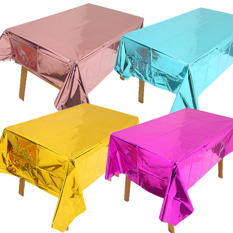 Hot Pink Plastic Foil Table Cloth Disposable Waterproof  Dining Table Cover for Banquet