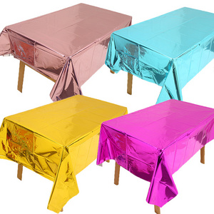 Hot Pink Plastic Foil Table Cloth Disposable Waterproof  Dining Table Cover for Banquet