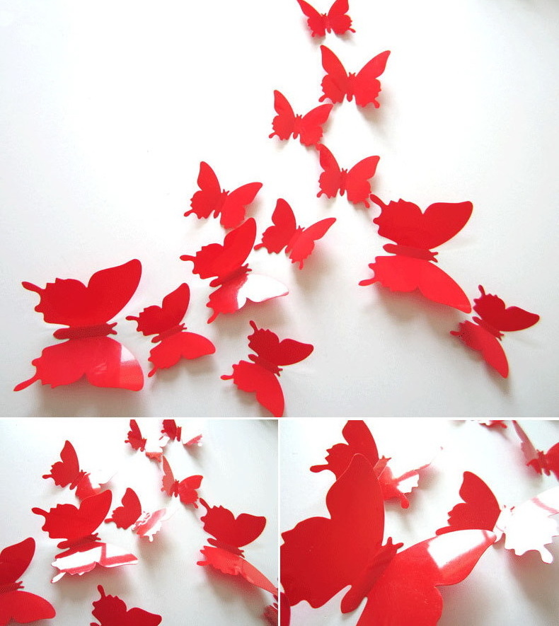 12PCS/Set PVC Wall Butterfly 3D Sticker Blue And White Porcelain Home Fridge Decorations