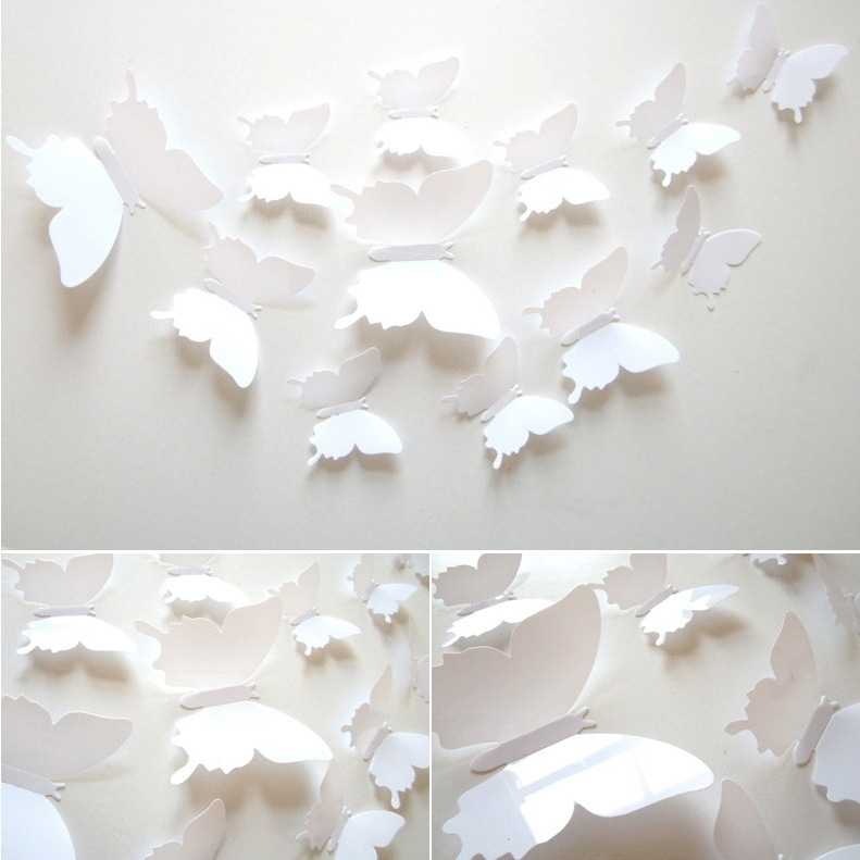 12PCS/Set PVC Wall Butterfly 3D Sticker Blue And White Porcelain Home Fridge Decorations