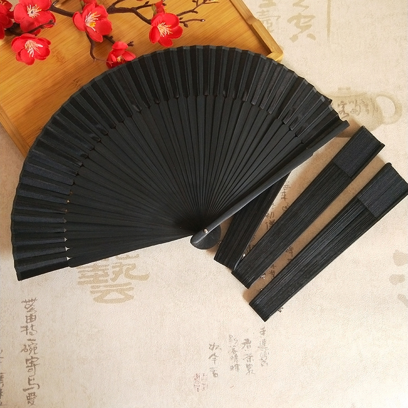 1PC/Pouch! Black Wedding Silk Chinese Bamboo Fan Hand Fan For Gifts