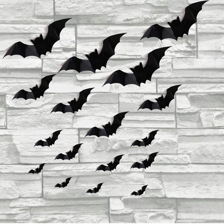 12PCS/Set Halloween Bat Wall Decor 3D PVC Party Supplies Home Fridge Decorations