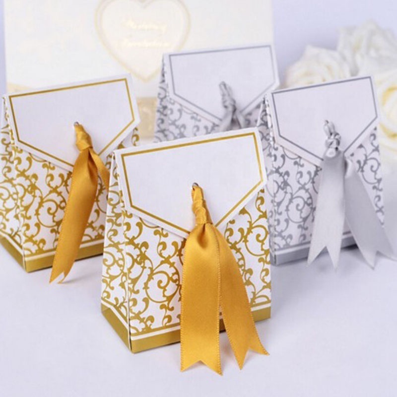 Gold Silver Paper Gift Box Packaging Party Candy Sweet Favor Box For Wedding Guests