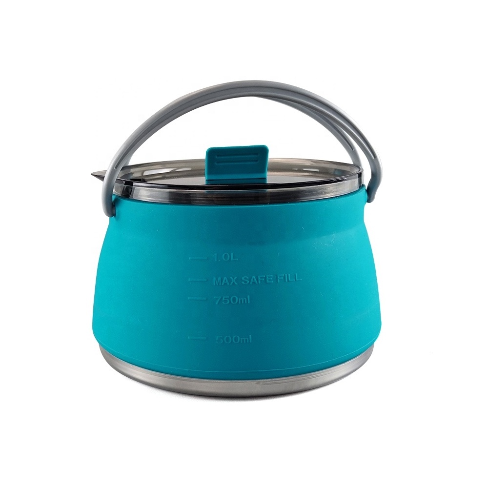 Outdoor Camping Survival Metal Stainless Steel Multi Function Silicone Collapsible Camping Kettle for Boiling Water