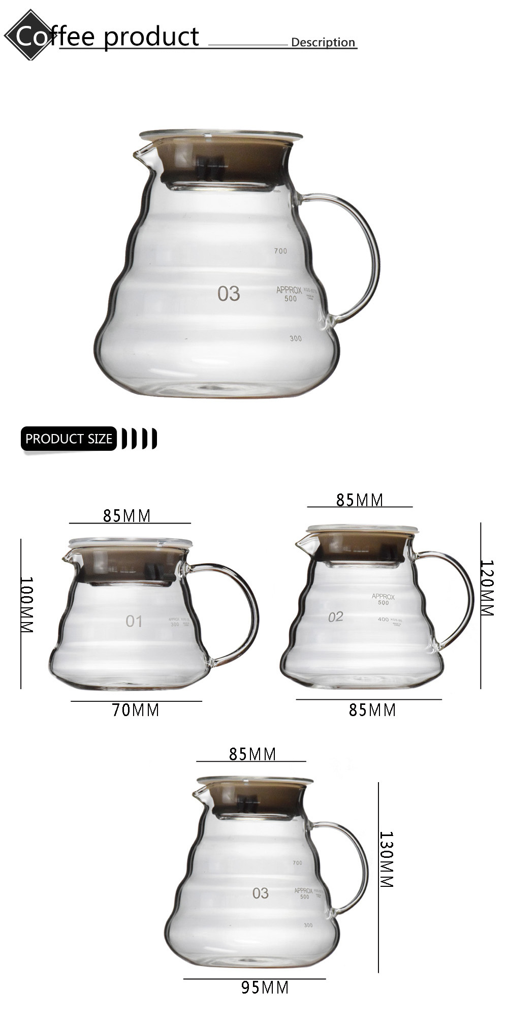 Nenya 360ml 580ml 780ml Clear pour over Glass Coffee Server High Quality Cloud Coffee Carafe 02