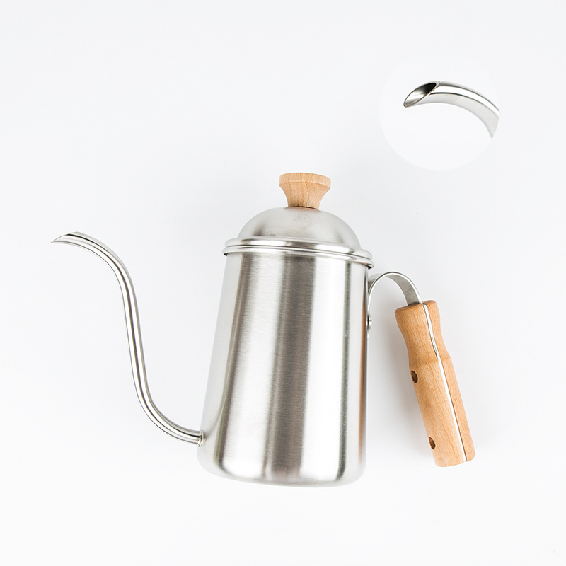 Pour Over Kettle 600ml Barista Gooseneck Kettle with Wood Handle for Stovetops Drip Coffee & Tea Brewing