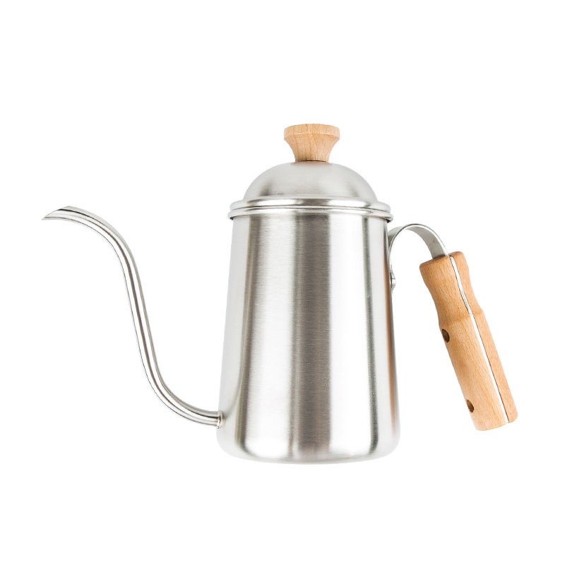 Pour Over Kettle 600ml Barista Gooseneck Kettle with Wood Handle for Stovetops Drip Coffee & Tea Brewing