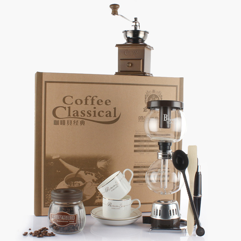 Wholesale Coffee Tools Set Syphon Coffee Maker and Coffee Mugs Glass Sealing Jar and Grinder with Portable Gift Packaging Bag