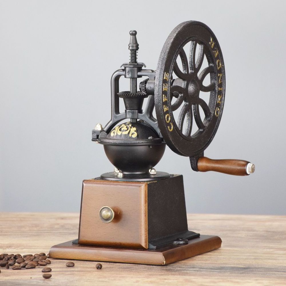 Nenya Manual Coffee Grinder Antique Cast Iron Hand Crank Coffee Mill with Grind Settings & Catch Drawer