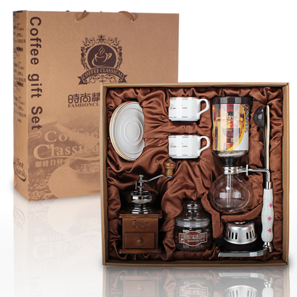 Wholesale Coffee Tools Set Syphon Coffee Maker and Coffee Mugs Glass Sealing Jar and Grinder with Portable Gift Packaging Bag