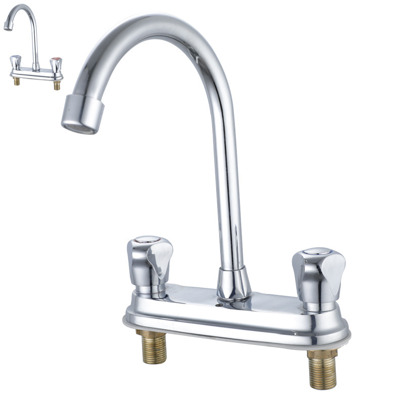 4 Inch 3 Two Hole Dual Handle Bathroom Sink Basin Mixer Taps  Three Hole Chrome Cold And Hot Water Kitchen Faucet