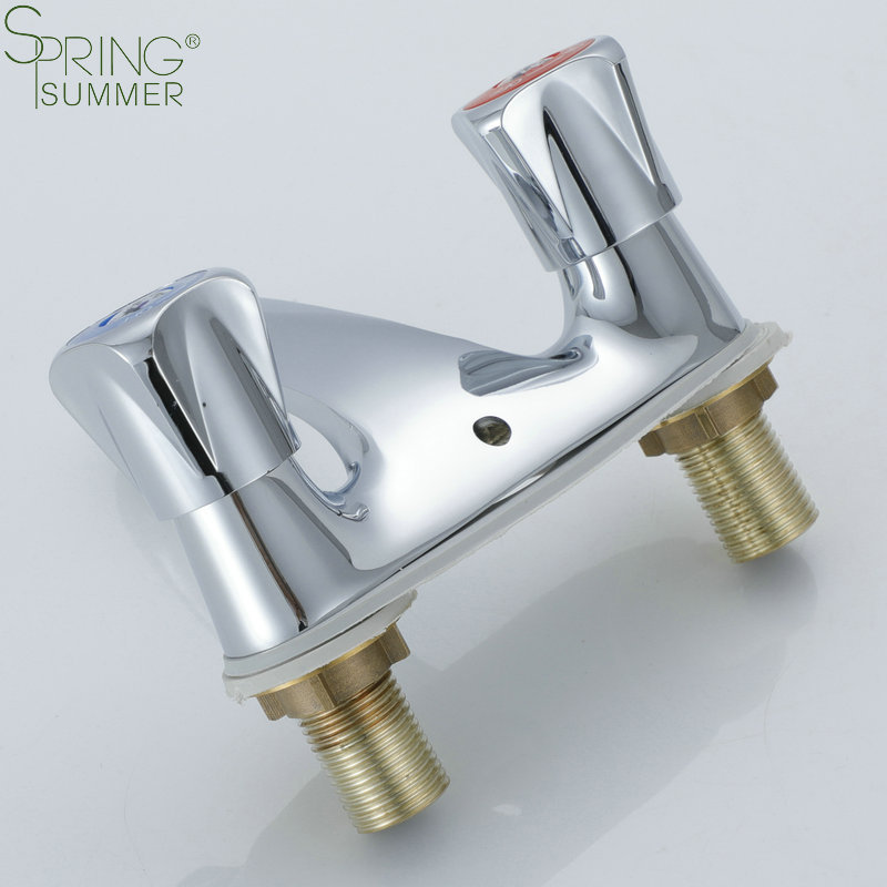 Spring Summer Double Handle Hot Cold Single Single Lever 3 Holes Bathroom Basin Faucets Three Hole Basin MixerTap