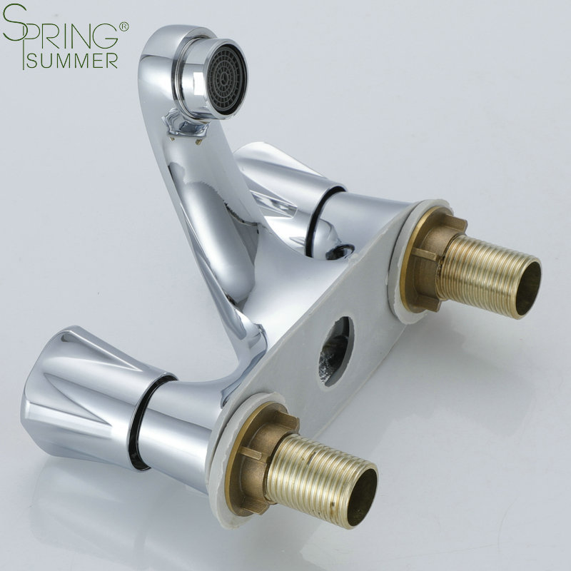 Spring Summer Double Handle Hot Cold Single Single Lever 3 Holes Bathroom Basin Faucets Three Hole Basin MixerTap