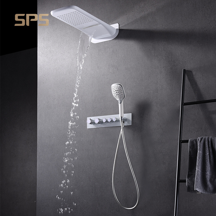 P5403-8L Bathroom Thermostatic Shower Set luxury Brass Wall Mounted Rainfall Combo Head Mixer Black Rain Waterfall Bath faucet