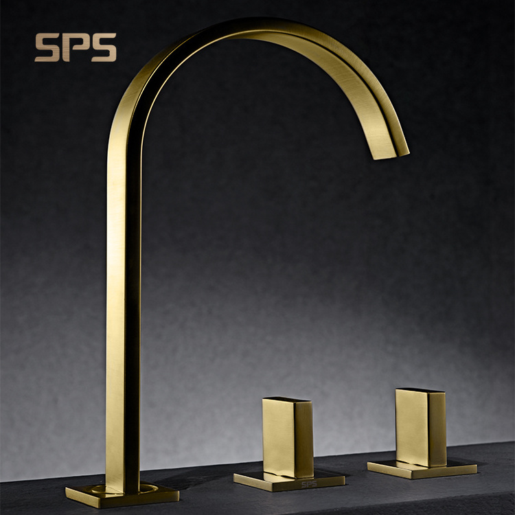 A9036 Unique Bridge Design Basin Faucet Bathroom Water Taps Brass Body Mixer Tap Sink Faucets Brushed Gold