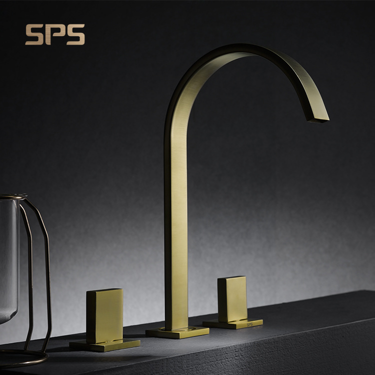 A9036 Unique Bridge Design Basin Faucet Bathroom Water Taps Brass Body Mixer Tap Sink Faucets Brushed Gold