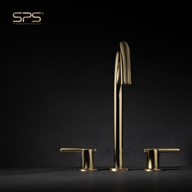 A2053 Luxury sink taps brass mixer hot cold water faucet adapter 3 hole brushed golden bathroom faucet gold