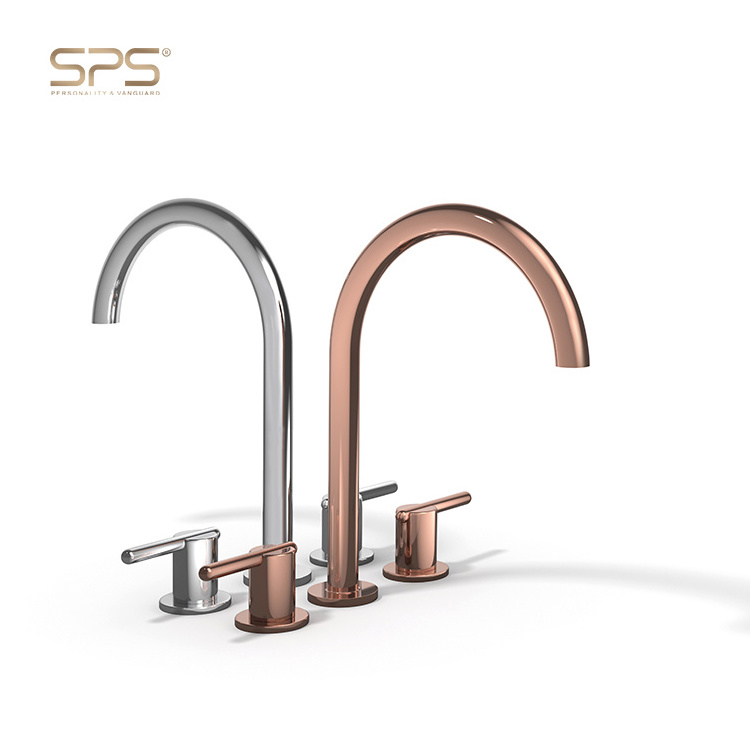 A2053 Luxury sink taps brass mixer hot cold water faucet adapter 3 hole brushed golden bathroom faucet gold