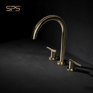 A2053 Luxury sink taps brass mixer hot cold water faucet adapter 3 hole brushed golden bathroom faucet gold