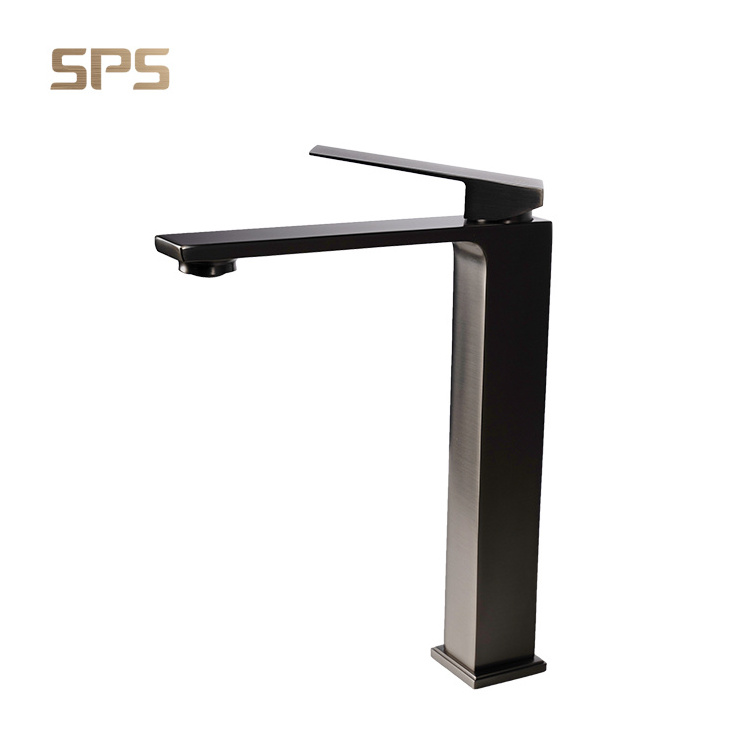 A9037 Luxury Design Deck Mount Brass Matt Black Taps Single Handle Wash Basin Water Mixer Tap Matte Black Bathroom Sink Faucet