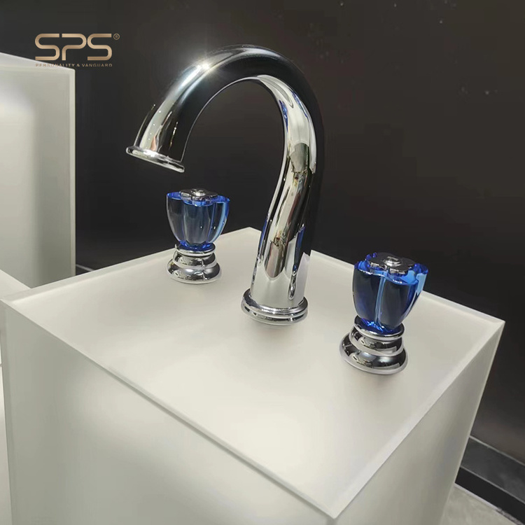 A7035 Luxury bathroom 3 holes faucet wash basin tap brass material hot cold water mixer crystal handle sink faucets