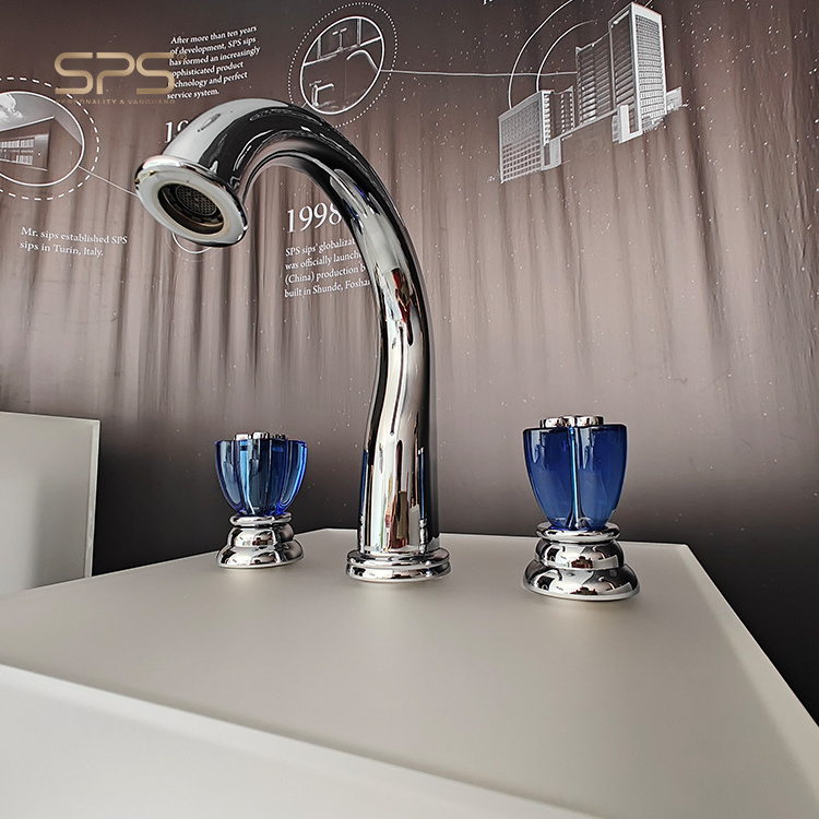 A7035 Luxury bathroom 3 holes faucet wash basin tap brass material hot cold water mixer crystal handle sink faucets