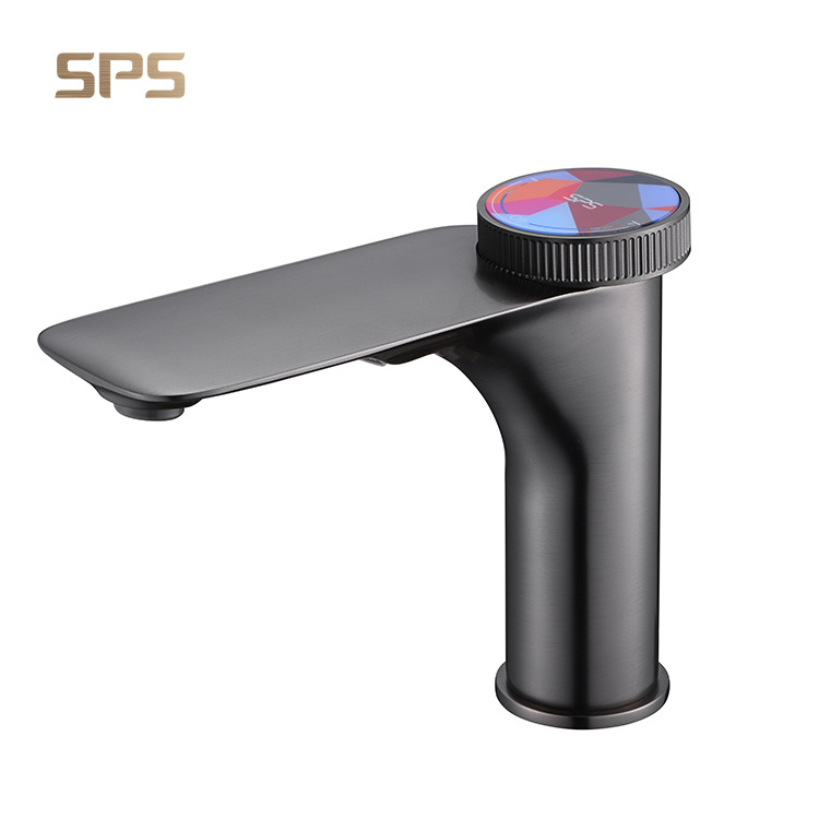 A2061 SPS New Fashion Luxury Design Brush Grey Glass Handle Bathroom Faucets Mixers & Taps Basin Mixer Tap Sink Waterfall Faucet