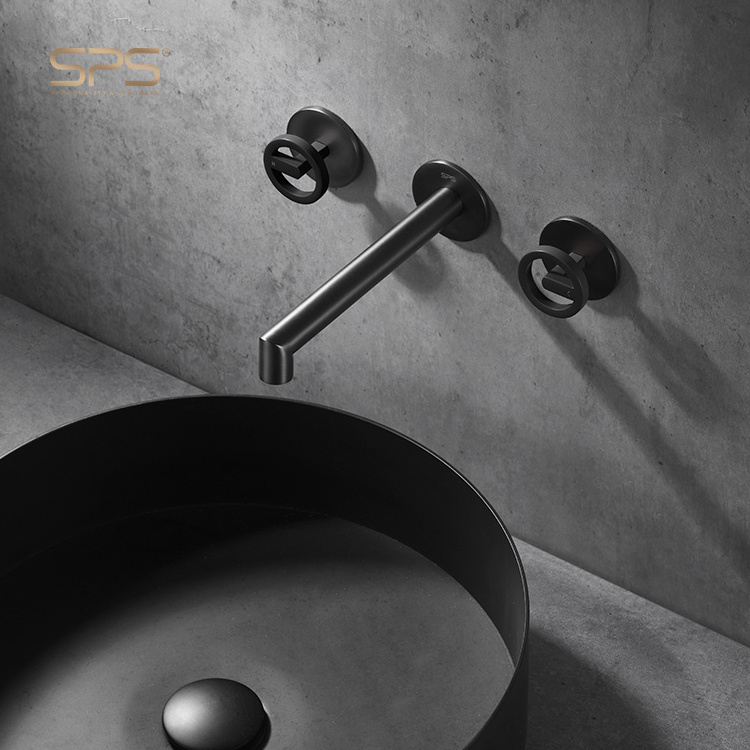 A3022 Unique bathroom faucets 3 hole basin mixers stylish steering wheel handwheel wall mounted sink taps