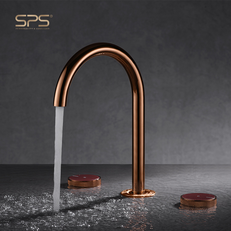 A2066 Luxury Whirling Switch Basin Faucet Rose Gold Hot and Cold Dual Handle Brass Taps Bathroom Sinks Basin Mixer Tap Faucet