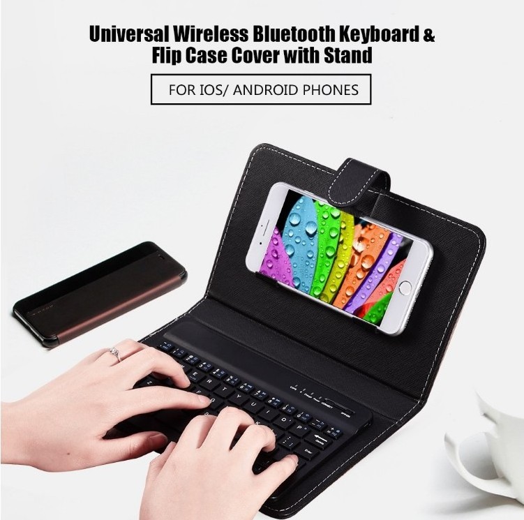 Portable PU Leather Wireless Keyboard Case for iPhone Protective Mobile Phone Keyboard For IPhone Android Phone