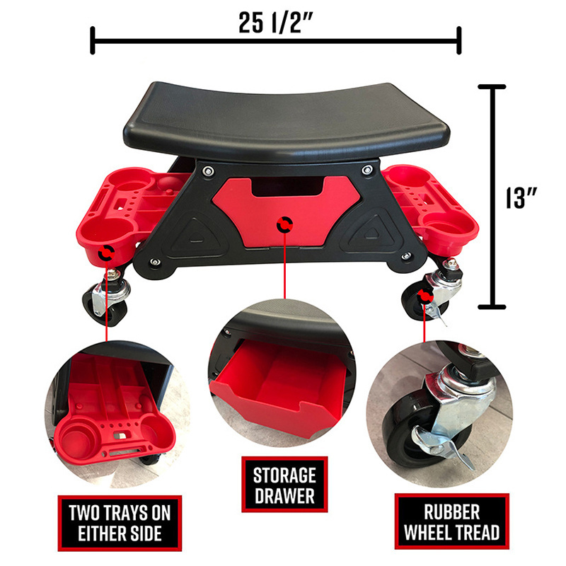 SPS Heavy Duty Premium Car Repair Tool Stool Car Detailing Creeper Seat With Extra Storage Trays