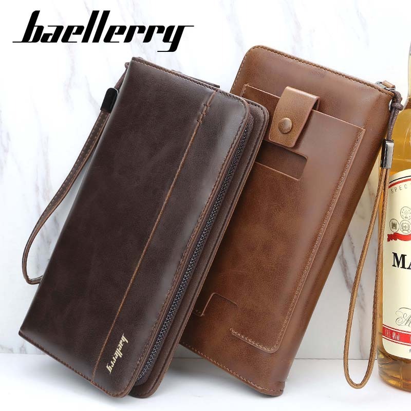 Baellerry Luxury Brand Men's Wallets  Long Purse Male Clutch PU Leather Zippers Wallet Men Business Wallet Coin Purse