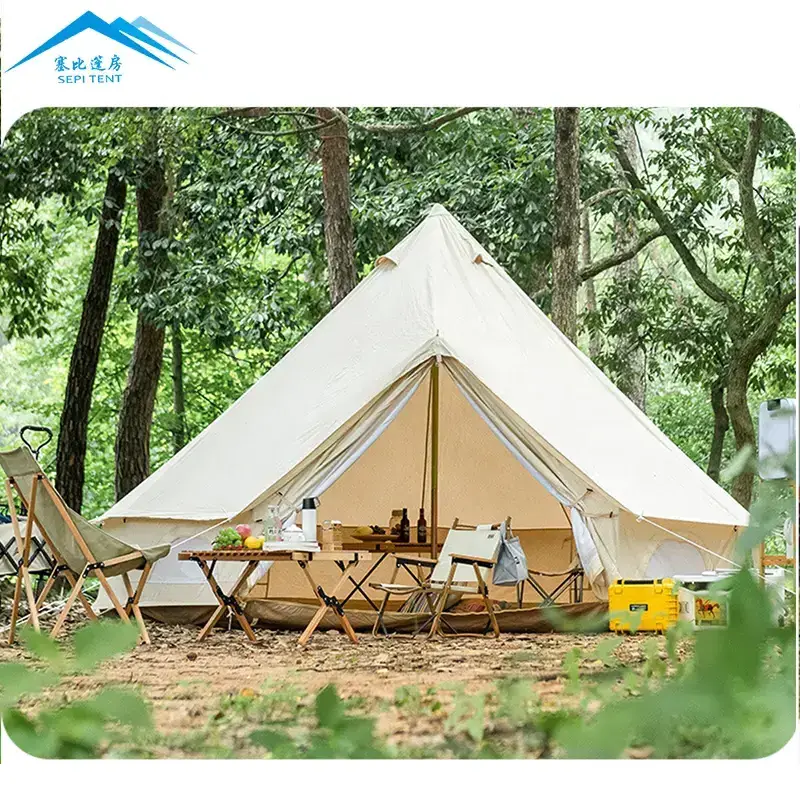 Customized Hotel Brown Waterproof Outdoor Camping Glamping Tent Yurt Luxury Wall 3M 4M Bell End Tent 5M 6M 7M Insulate Boutiquz