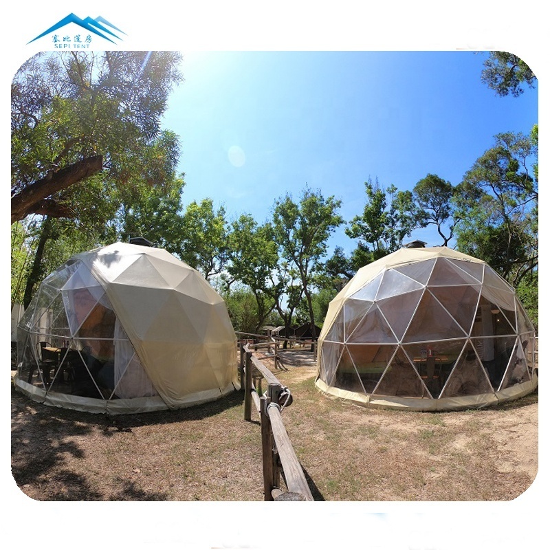 Insulation Four Season Wooden Outdoor Camping PVC Geodesic Half Sphere Glamping Luxury Dome Shaped Tents Wind Resist With Price